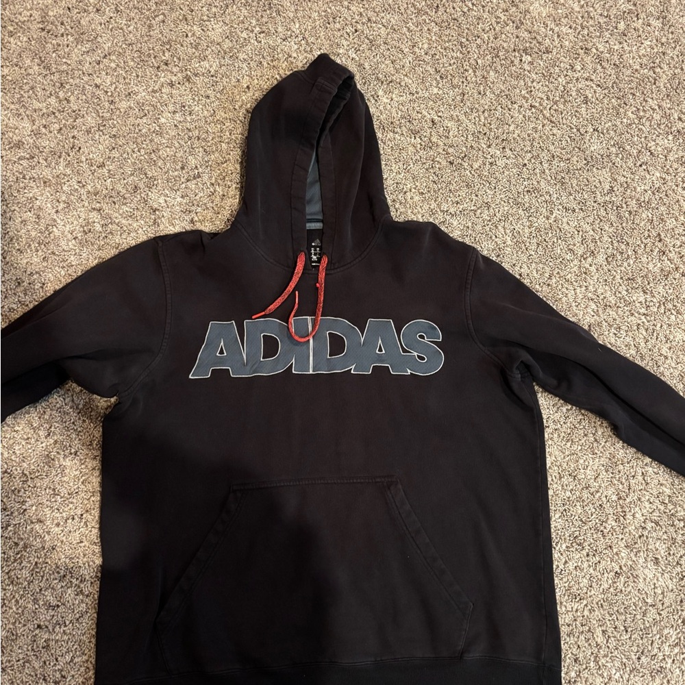 Adidas Black Hoodie with Red Drawstrings